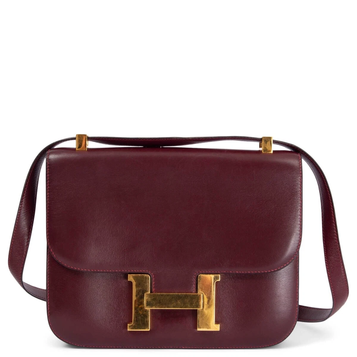 67174 auth HERMES Rouge H burgundy Box leather CONSTANCE 23