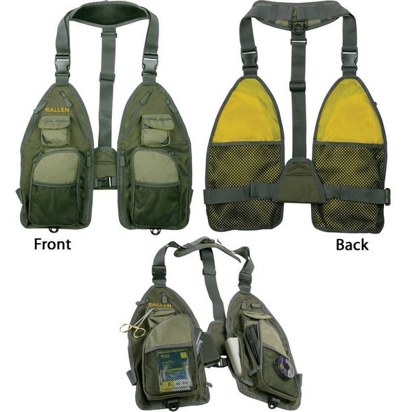 Allen Olive Green Gallatin Ultra Light Strap Fishing Vest 6347 for sale