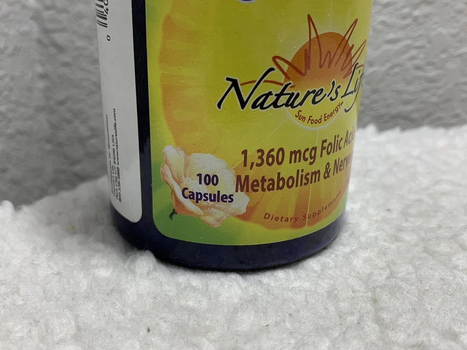 Nature's Life B-100, ácido fólico alto, 1360 mcg ácido fólico, metabolismo y nervios Foto 4 de 4