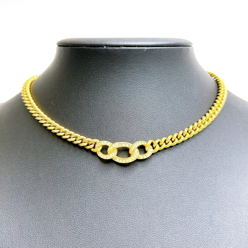 DIOR Gold-tone Chain Necklace Crystal-Studded Luxury Jewelry Vintage JAPAN