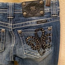 MISS ME Women Blue Embellished Chains Boot Jeans Size 26