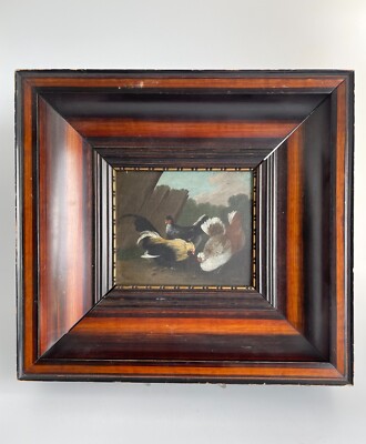 Oil Painting Chicken Farm Cockfight Rooster Hen J. A. Angermayer Chicken Farm Chicken