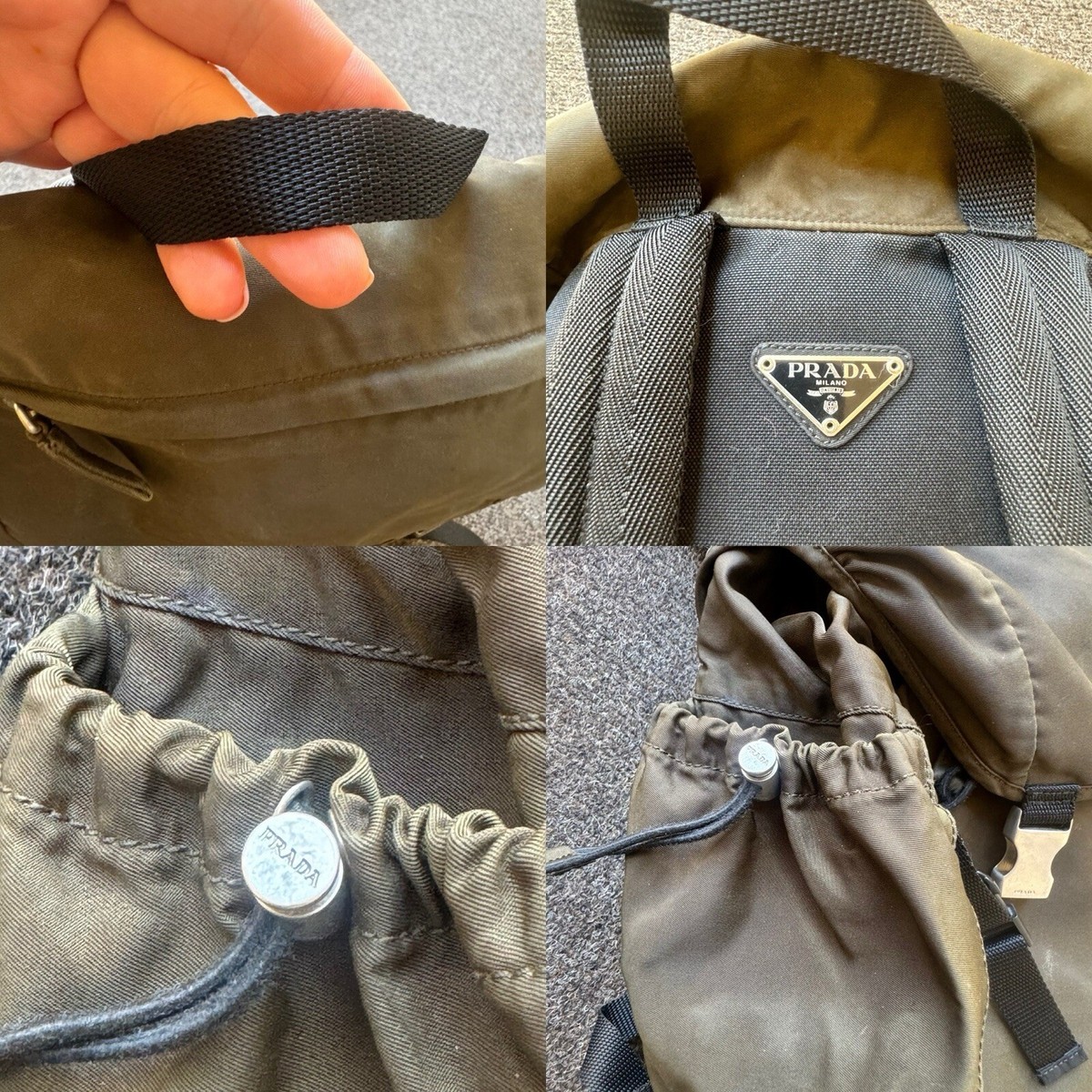 Prada Tessuto Drawstring Backpack Nylon Leather Khaki/Olive Prada Tessuto Drawstring Backpack Nylon Leather Khaki/Olive