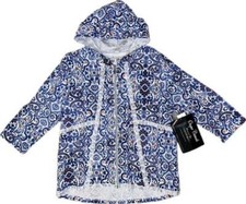 NWT Onque Casual Woman's Blue White Zip Up Hooded Top Shirt Jacket X-Large