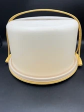 Tupperware VTG 70's Round 10" Cake/Pie Carrier Harvest Gold w/Handle Snap Lid
