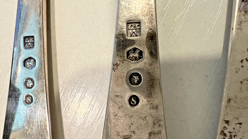 4 Antique Sterling Silver Forks Hallmark 8" 241 GRAMS ENGLAND FRANCE DUTCH - Picture 7 of 13