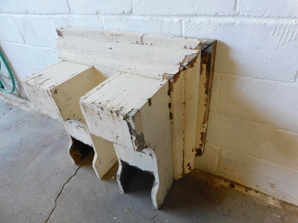 1800's Antique Wooden Double CORBEL / Bracket White VICTORIAN Style Large ORNATE Foto 2 de 4