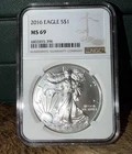 2016 $1 American Silver Eagle NGC MS69 Brown Label Graded Slab 🇺🇸 🦅