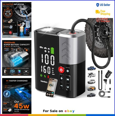 #ad Portable Tire Inflator Air Compressor 160PSI 48LPM Cordless 10400mAh Battery Fas $92.97