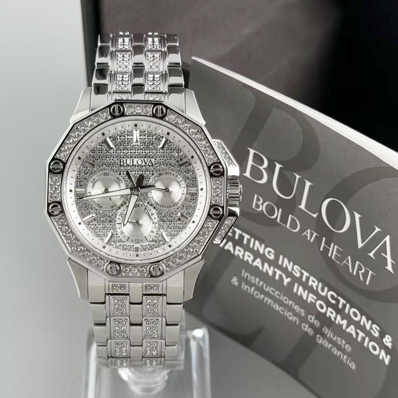 Bulova Octava Crystal 96C134 Silver Dial Chronograph Quartz  display picture 1