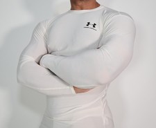 LONG SLEEVE WHITE COMPRESSION ATHLETIC MEN'S SHIRT MEDIUM