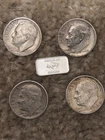 1946 S, 1957D,1962D AND 1964 ROOSEVELT DIME SILVER LOT WITH A GRAM BAR LOT OF 5