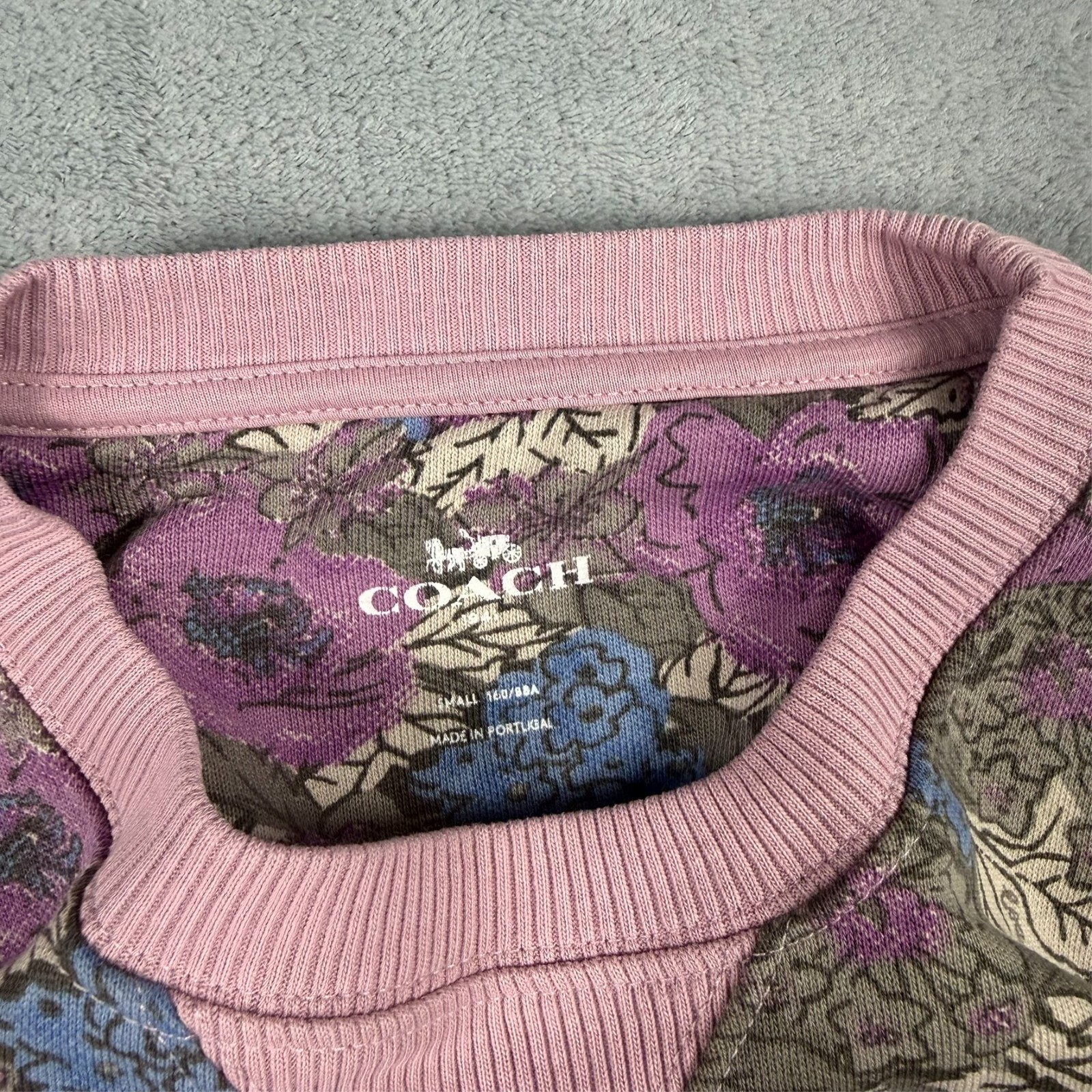 Vintage Coach 2000s Y2K Pink Purple Floral 'Love' Size Small Pullover Sweatshirt image 5
