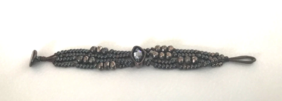 Uno de 50 Silver & Brown Leather Strand  Bracelet 7" - Image 2 of 4