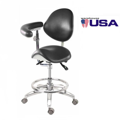 Adjustable Doctor Assistant Chair Saddle Chair 360° Armrest Foot Control BlackUS