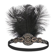 Vintage 1920s Flapper Headpiece 1 Count Pack of 1 Beaded Black Gold Feather