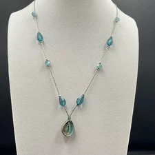 Vintage Contemporary Silver-Tone Cord Chain Blue Stone Sparkler Station Pendant