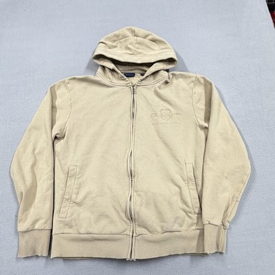 GANT Hoodie Sweatshirt Mens Big 4XL Beige Fleece Full Zip Logo Lined Pockets