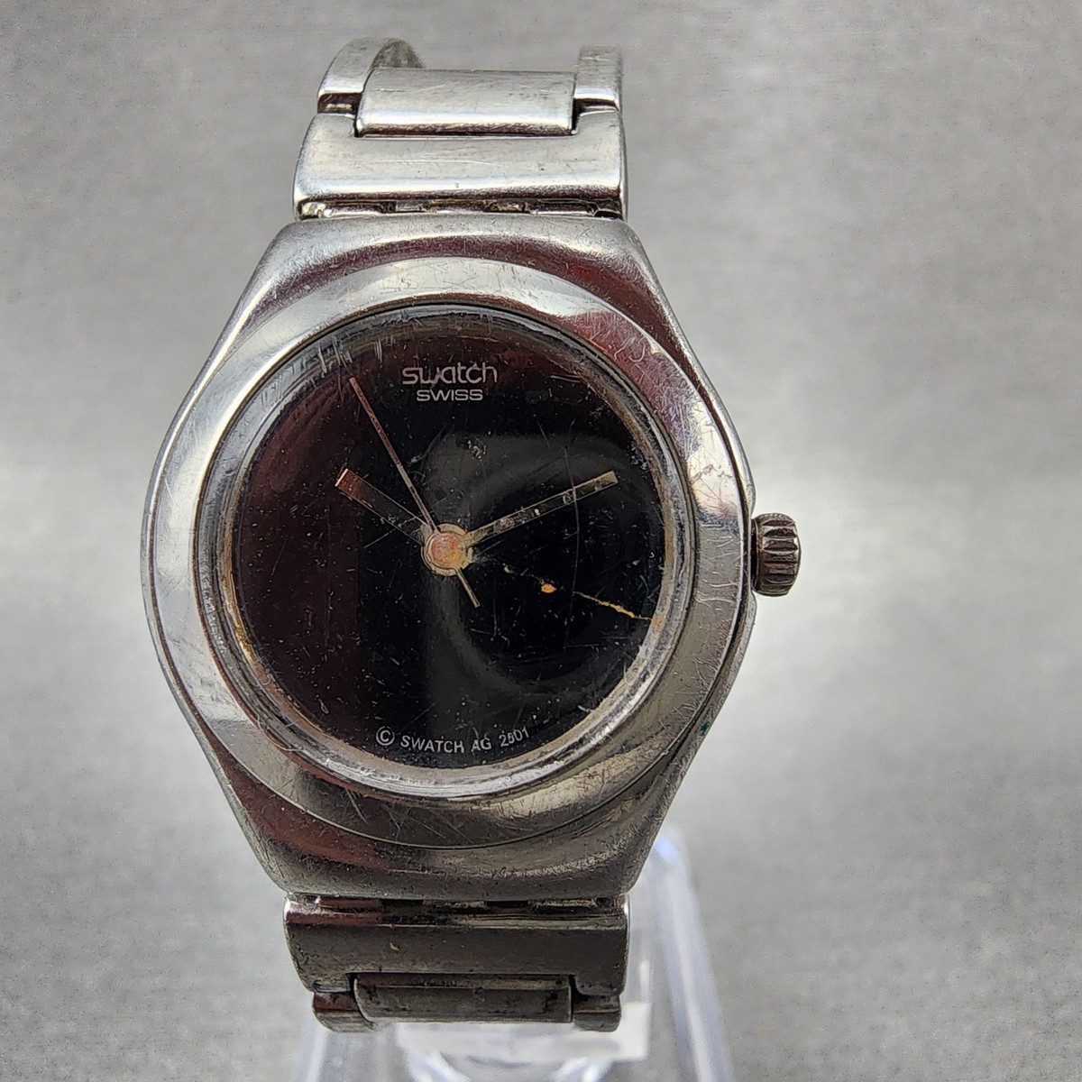 Swatch Irony Watch Women 26mm Black Dial Silver Tone Round New