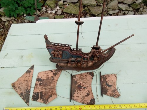 Spanish Galleon Ship Model Handmade Wooden Ship As Found