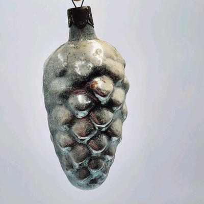 Vintage Glass Bumpy Snowy Embossed Pinecone Christmas Ornament Blue Timeless