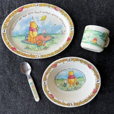 Vintage Winnie The Pooh Melamine Dish Set Plate Bowl Cup Spoon Salandia