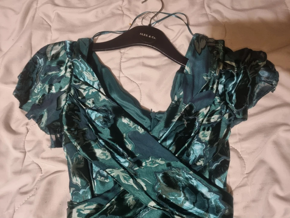 Green Floral Alexon Silk Dress/cardi Sz 10 Mother Of Bride Wedding Evening BNWT - Image 4 of 4