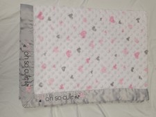 Just Born Baby Blanket Security Lovey Gray Pink Hearts Oh So Cute
