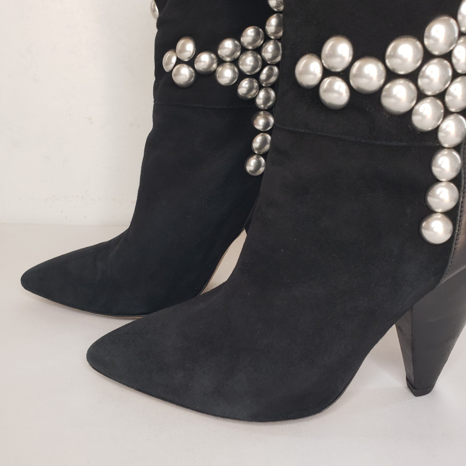 ISABEL MARANT Layo Black Leather Suede Studded Boots Cone Heel 39 9 Runway RARE image 9