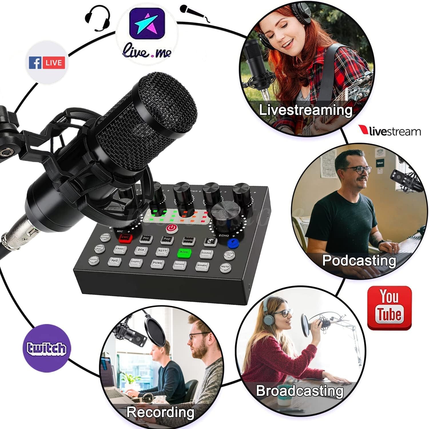 Podcast Equipment Bundle Home Studio Recording Kit Music Mixer Microphone BM800