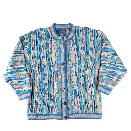 Vintage Coogi Sweater Womens Size Medium Rainbow 3D Button Front Wool Cardigan