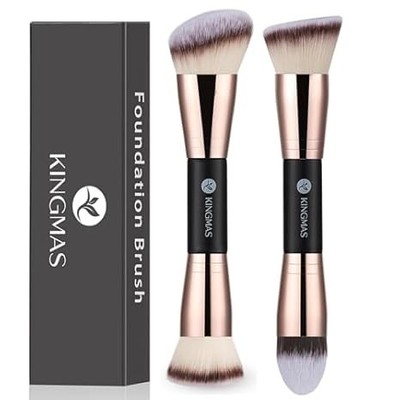 KINGMAS 2PC Double-Ended Foundation & Bronzer Brush Set for Flawless Makeup