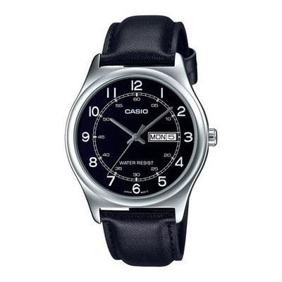 Casio Men s Black Leather Watch with Black Dial - MTP-V006L-1B2UDF