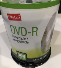 STAPLES Blank DVD-R 4.7GB 16X DVD-R Spindle 100 pack 12735 W/paper Sleeves NEW