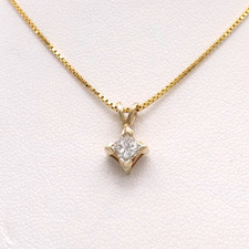 14k Yellow Gold Natural Princess Cut Diamond Pendant Necklace Box Chain 16in
