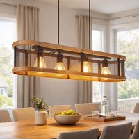 HäNgeleuchte Holzlampe Pendelleuchte 4-Flammig Esszimmerlampe Gitteroptik Oval