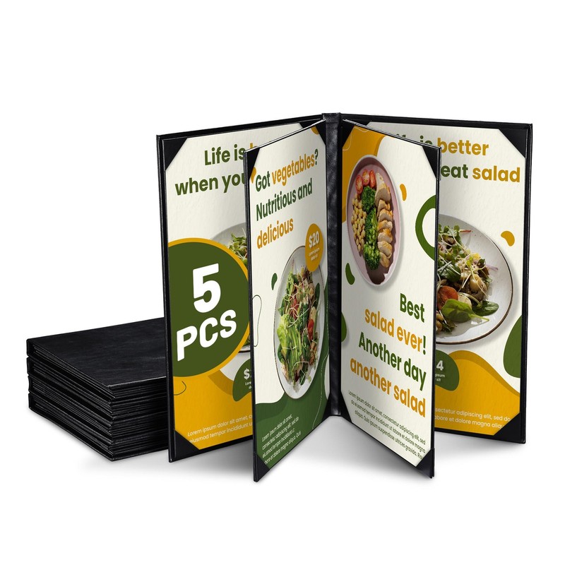 WeChef 5 Pack Menu Covers 8.5"x14" 6 Views Faux Leather Cafe Restaurant Bars