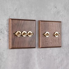 Stylish Wooden Toggle Light Switch with Brass Lever and Easy Installation
