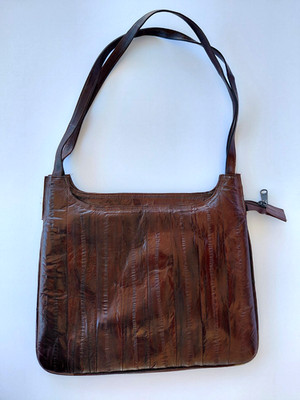 Vintage Genuine Eel skin Ox Blood Shoulder Bag Purse Handbag Medium 12 x 10.5