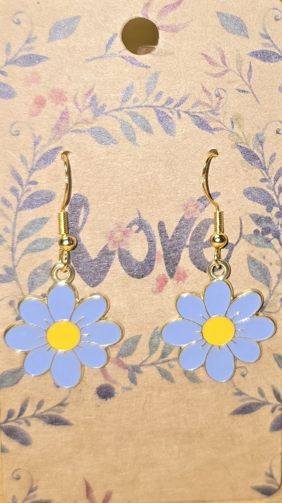 Dangle Enamel Blue Daisy Earrings With .925 Sterling Silver Hooks