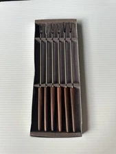 Set Of 6 Vtg MCM Buehner-Wanner Rosewood Fondue Forks #502 In Box
