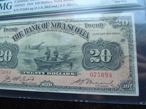 1929 $20 TWENTY DOLLARS BANK OF NOVA SCOTIA CANADA 550-28-22 TYPE 1 PMG VF-25 - Afbeelding 3 van 6