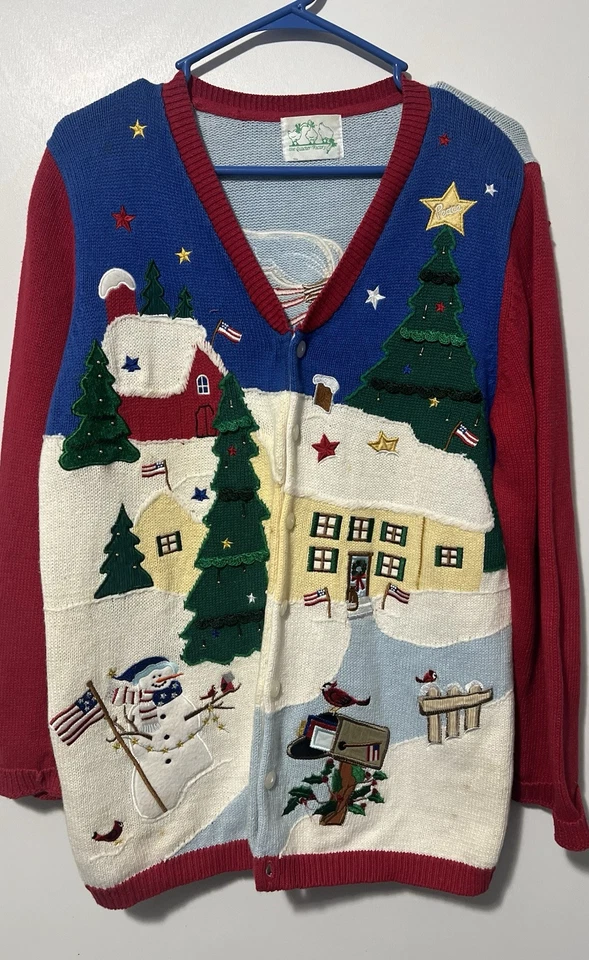 Quacker Factory Size XL Christmas Cardigan Sweater Sequin Snowman Red - Image 2 of 4