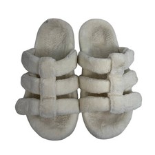 Vionic Sz 6 Snooze Slippers White Plush Triple Strap Slide Podiatrist Designed