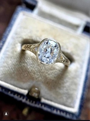 2,50 ct Art Deco Lab Created Cushion Cut Diamant Verlobungsring 14 K Gold Finish