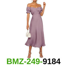 KIRUNDO Women's 2025 Summer Satin Midi Dress Off The Shoulder Wrap Ruched, S