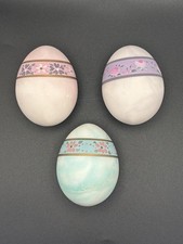Vintage Set Of 3 Genuine Alabster Hand Carved Eggs Italy Ducceschi Heavy 70’s