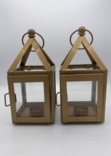 Threshold Tealight Lantern Pair 9  H Gold-tone Metal Glass Candle Holder