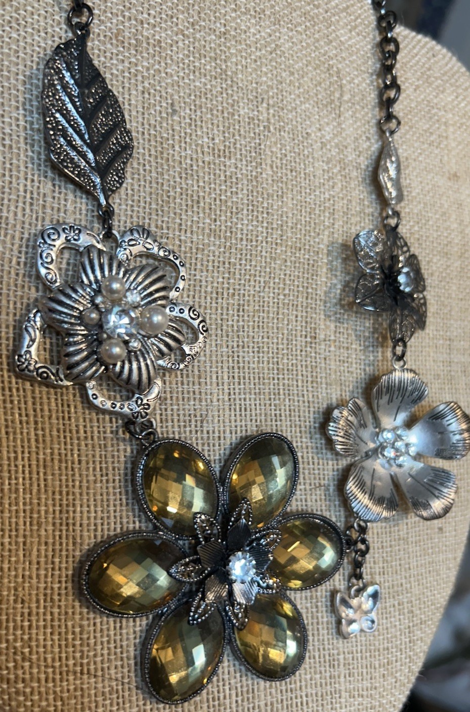 Statement Necklace Large Multi Layers Flowers Pea… - image 22