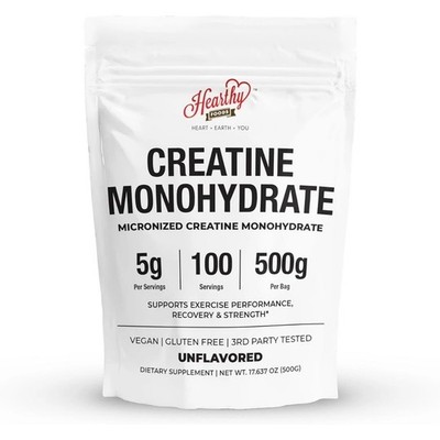 HEARTHY FOODS Creatine Monohydrate Micronized Powder 500G - 100 Servings, 5000mg